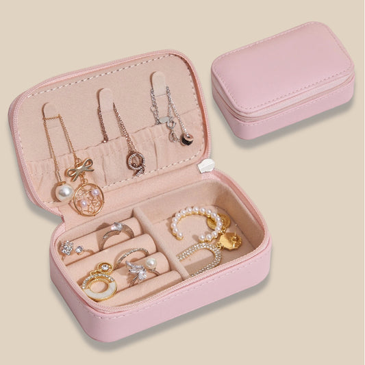 Small Portable Travel Jewelry Box White Pink