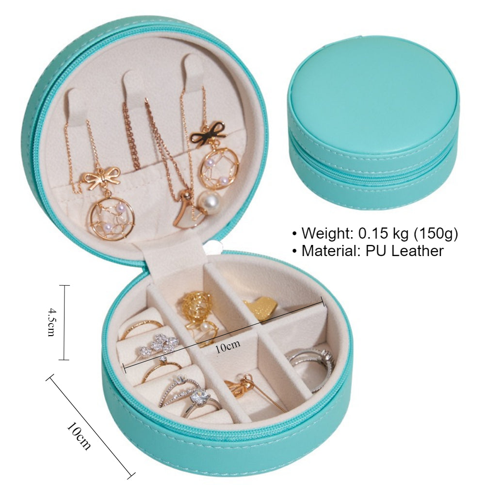 Round Portable PU Leather Jewelry Box