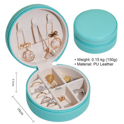 Round Portable PU Leather Jewelry Box