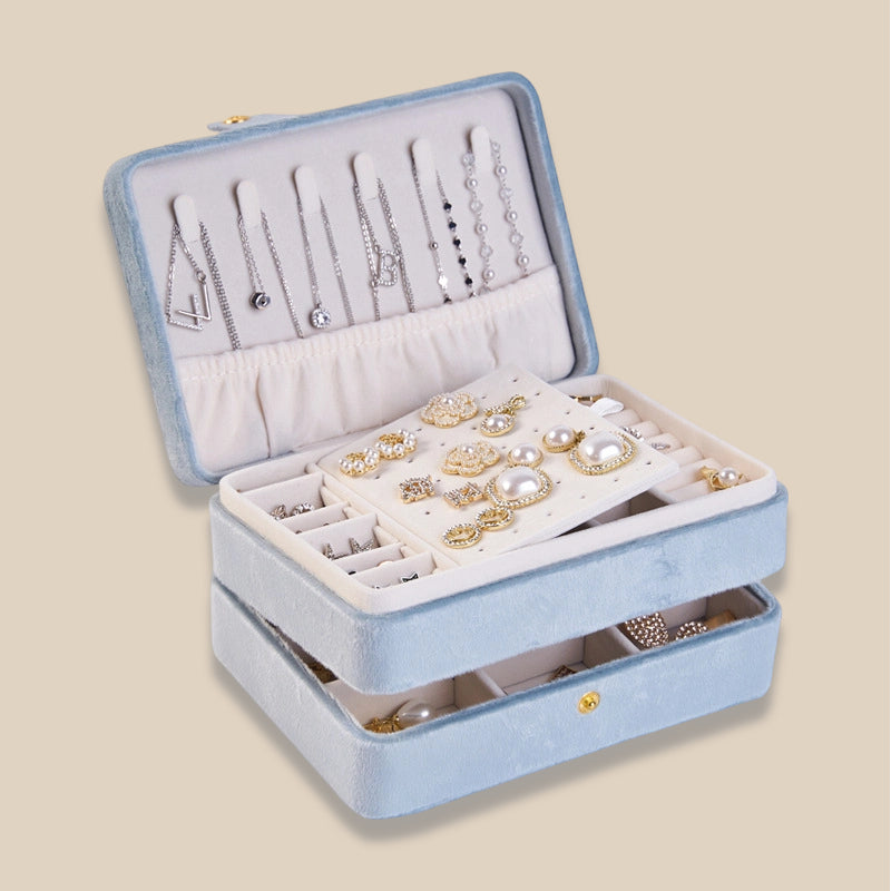 Luxury 3 Layer Velvet Jewelry Organizer Box Portable