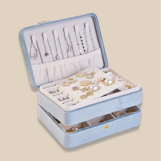 Luxury 3 Layer Velvet Jewelry Organizer Box Portable