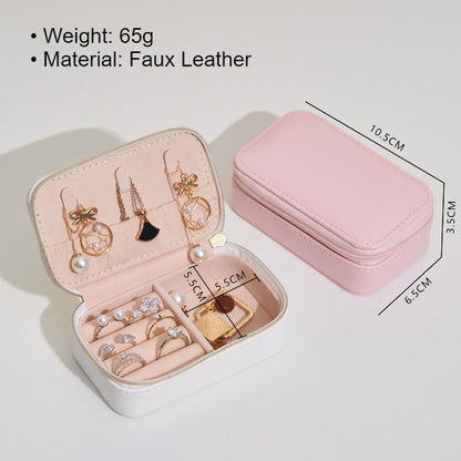 Small Portable Travel Jewelry Box White Pink