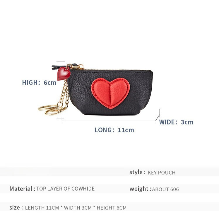 Genuine Leather Heart Keychain Coin Purse Zipper