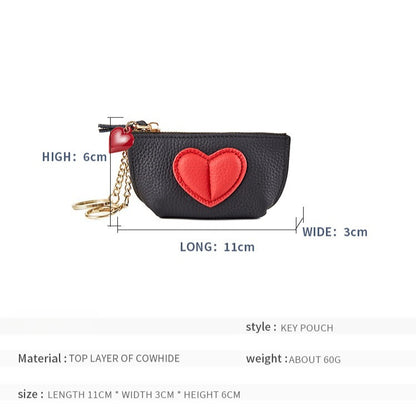 Genuine Leather Heart Keychain Coin Purse Zipper