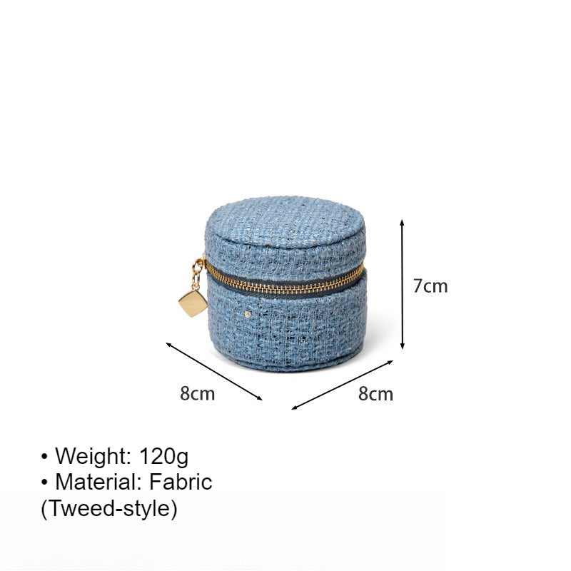 Round Anti Tarnish Tweed Jewelry Box Travel