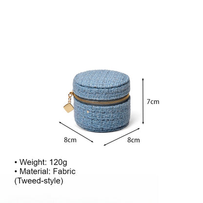 Round Anti Tarnish Tweed Jewelry Box Travel