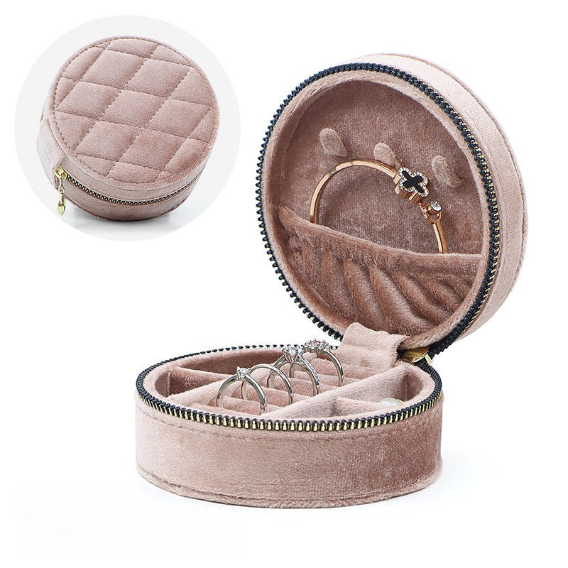 Round Italian Velvet Jewelry Box Portable Multiple Colors