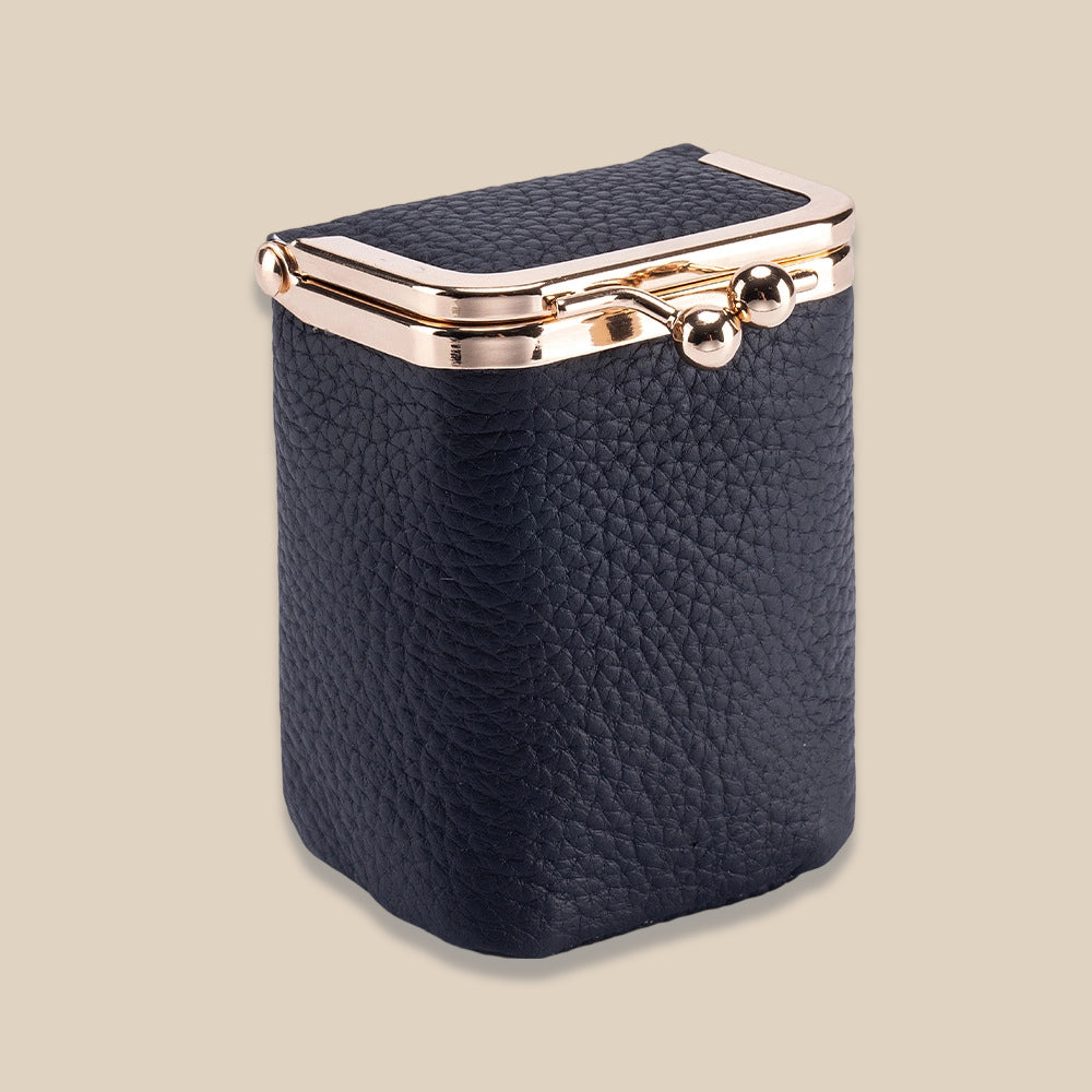 Genuine Leather Pebble Grain Frame Lipstick Coin Purse Multiple Colors
