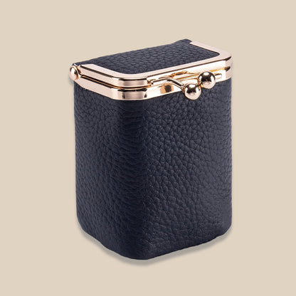 Genuine Leather Pebble Grain Frame Lipstick Coin Purse Multiple Colors